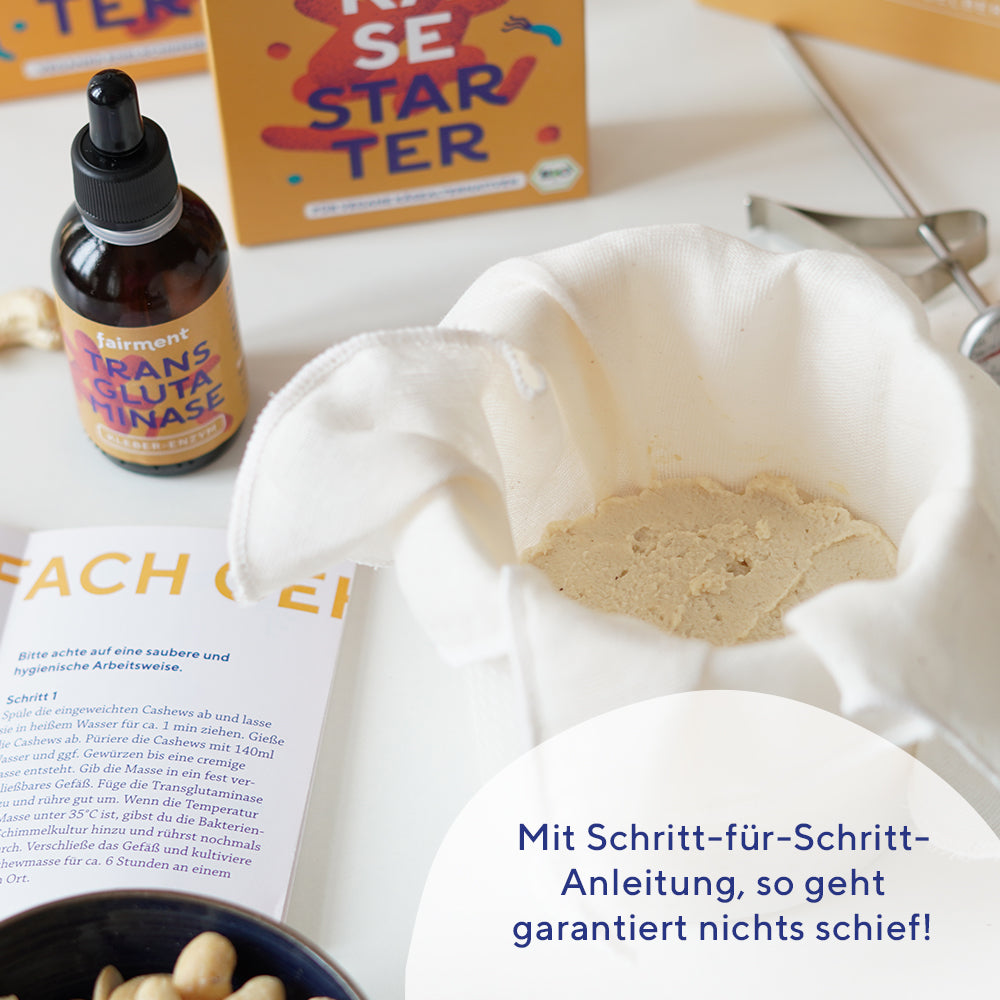 veganer Camembert, fermentiert, fairment, Fermentation, veganer Käse, vegan cheese, Cashewbert, Käsekultur, Käse Starter, veganer Frischkäse, Käsealternative, Käseersatz, Starter Kit Keinkäse, vegan, bio